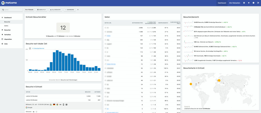 Beispiel eines Dashboards bei Matomo
